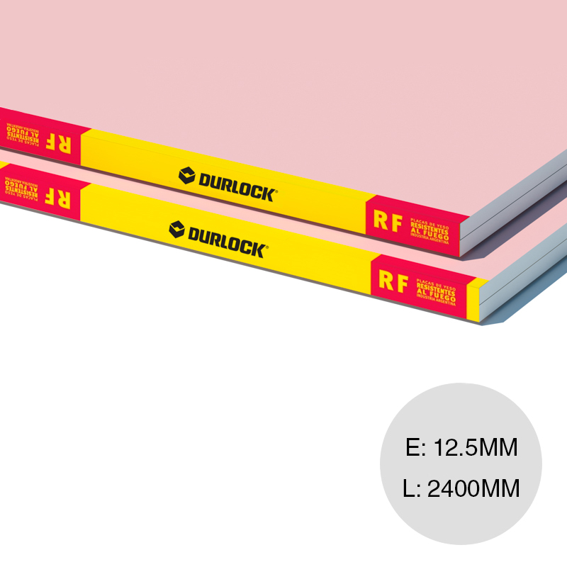 Placa yeso construccion seco resistente fuego RF interior 12.5mm x 1200mm x 2400mm