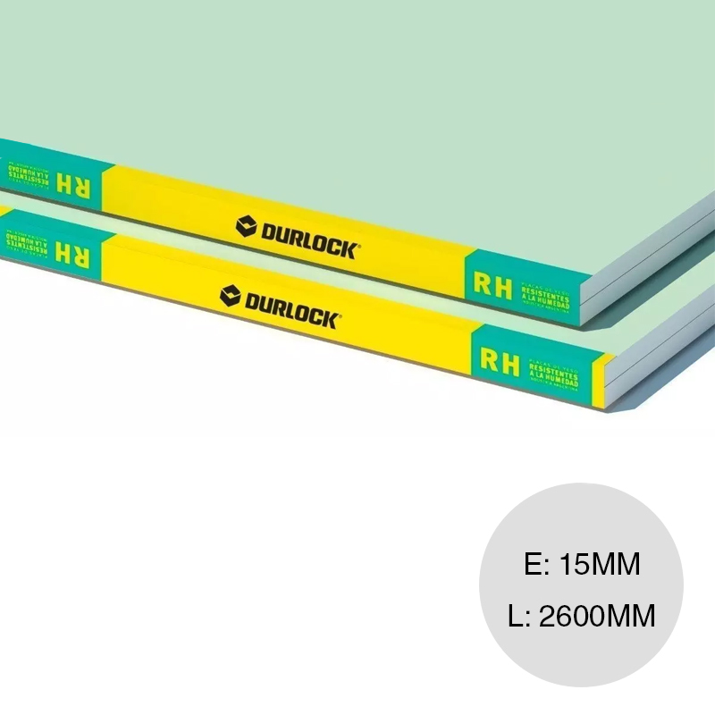 Placa yeso construccion seco resistente humedad RH interior 15mm x 1200mm x 2600mm