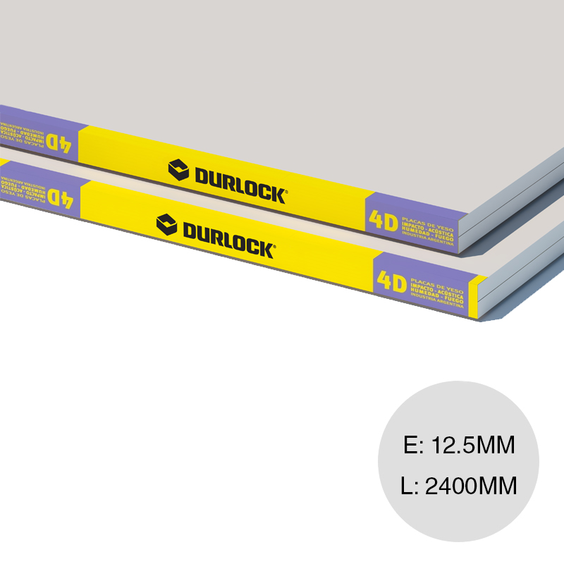 Placa yeso construccion seco RH/RF/Acustica/Impacto 4D 12.5mm x 1200mm x 2400mm