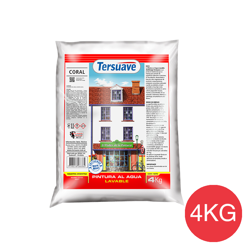 Pintura en polvo a la cal antihongo lavable exterior interior coral bolsa x 4kg