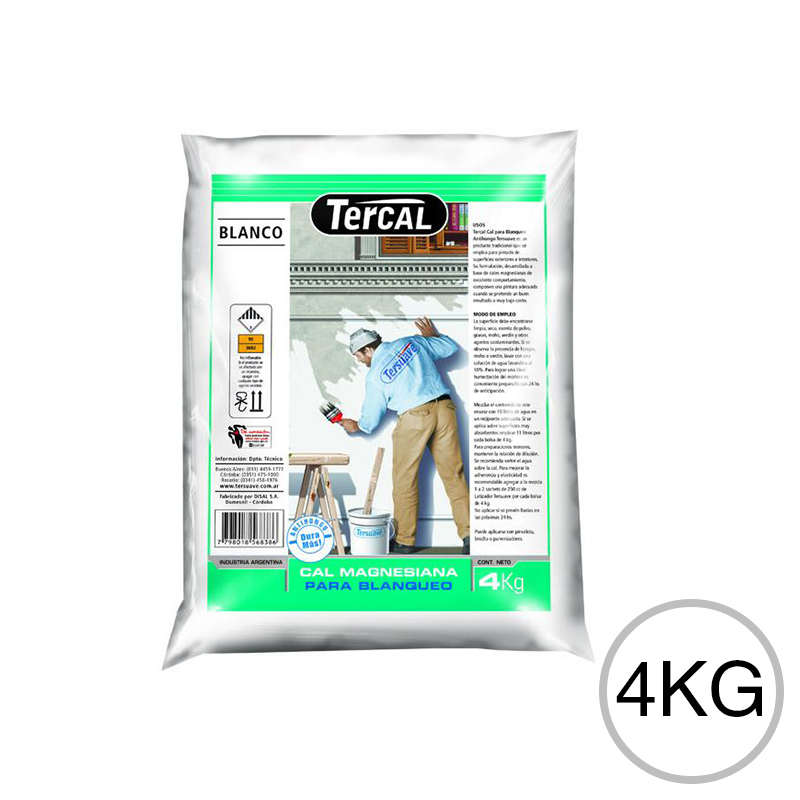 Pintura blanqueo en polvo a la cal Tercal antihongo exterior interior blanco mate bolsa x 4kg