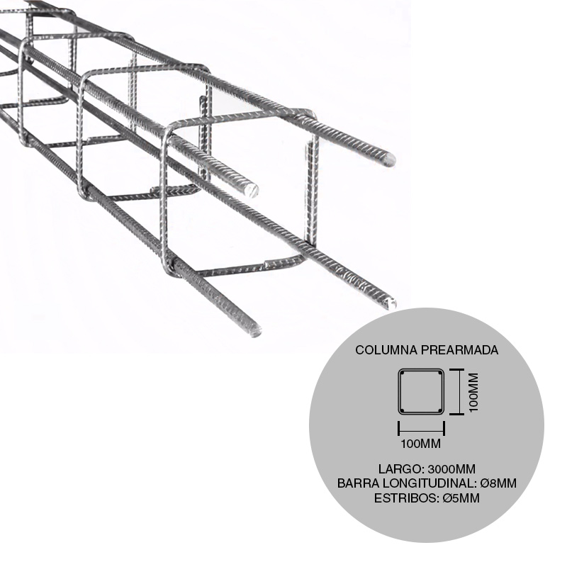 Estructura columna prearmada hierro construccion 100mm x 100mm x 3000mm