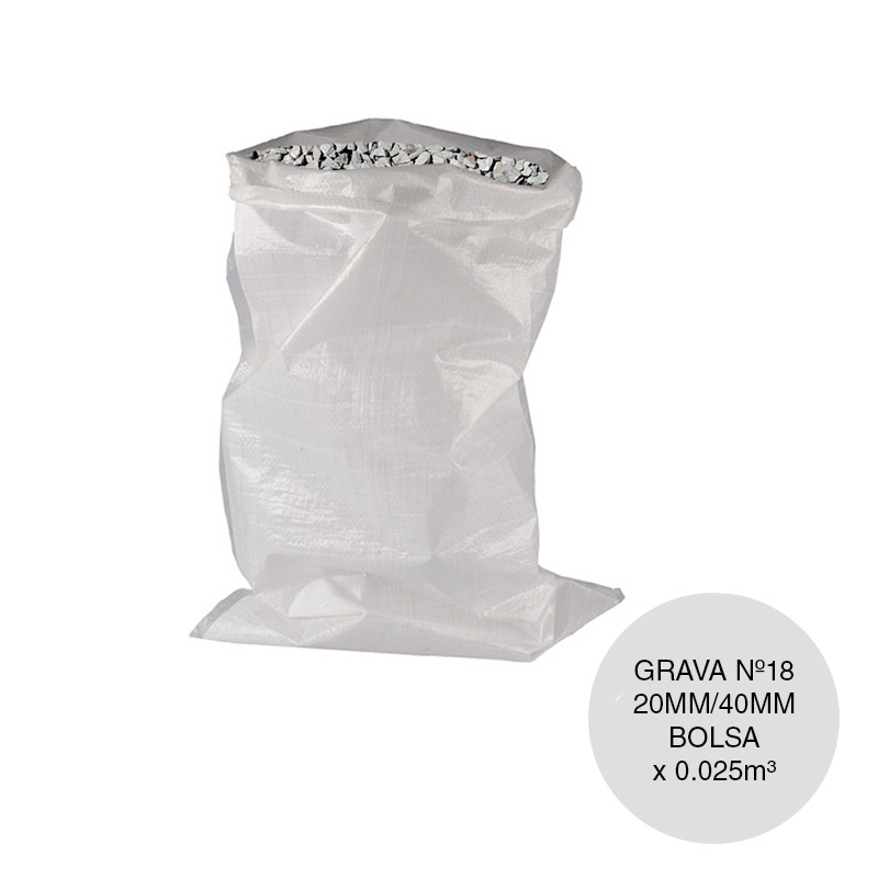 Grava triturada granza Nº18 construccion hormigon rellenos entre 20mm/40mm bolsa x 0.025m³