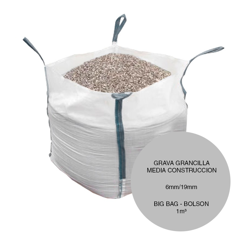 Grava triturada media construccion fundaciones hormigon entre 6mm/19mm bolson/big bag x 1m³