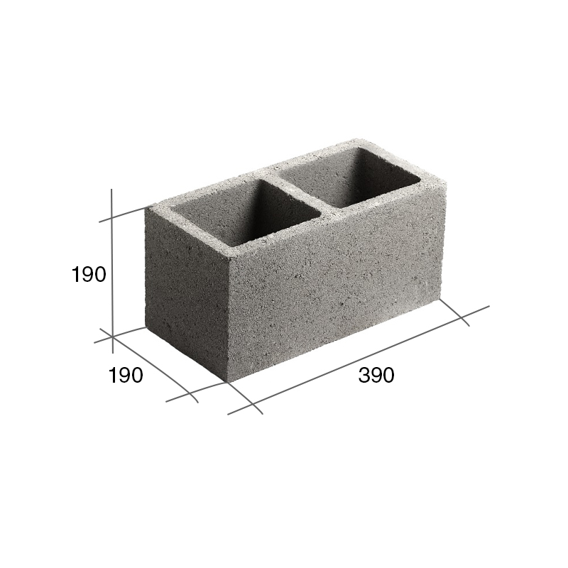 Bloque P20 Portante hormigon gris 190mm x 190mm x 390mm