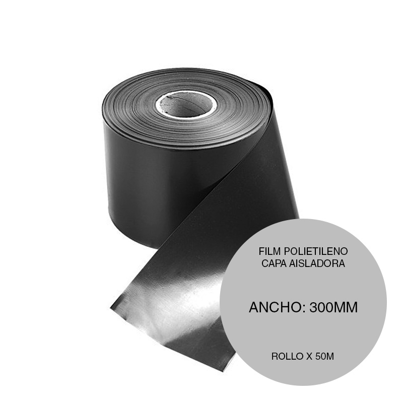 Film polietileno capa aisladora 150 micrones negro rollo 300mm x 50m