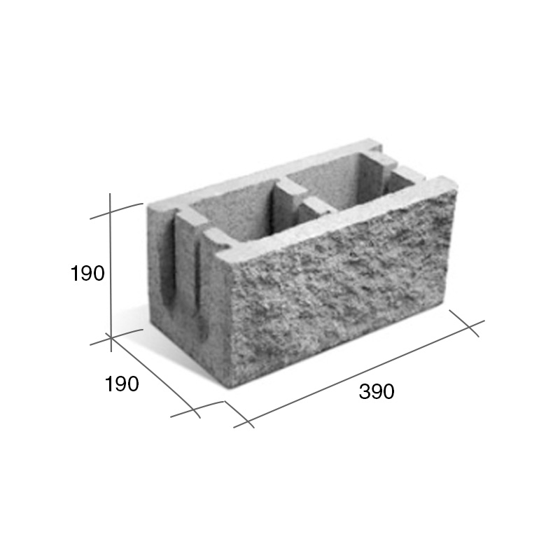 Bloque SP20/U/FD encadenado/dintel hormigon u simil piedra frente debilitado gris 190mm x 190mm x 390mm