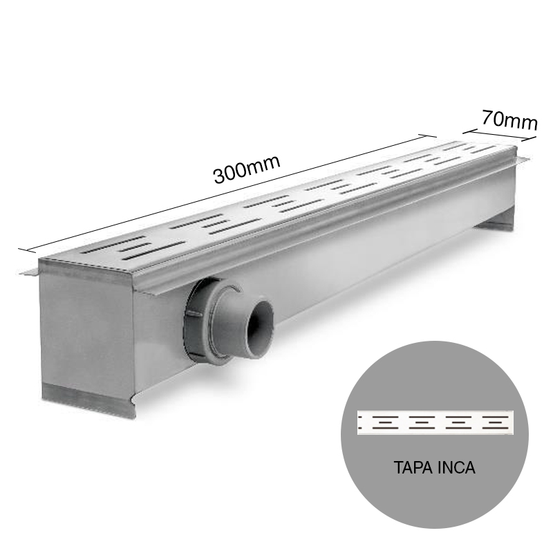 Rejilla desagüe lineal ducha 30 acero inoxidable tapa inca 8.5mm x 70mm x 300mm