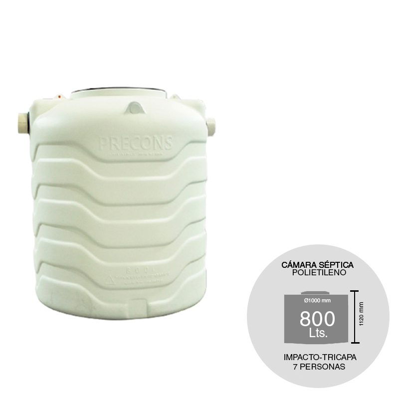 Camara septica 800l polietileno impacto tricapa alta resistencia 7 personas ø 1m x 1.12m