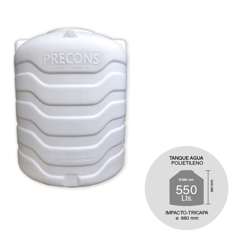 Tanque agua 550l polietileno impacto tricapa alta resistencia blanco ø 880mm x 980mm