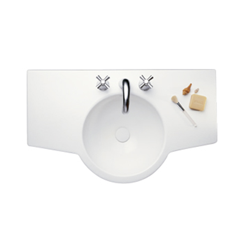 Bacha gres ceramico Marina de apoyo 3 agujeros blanco brillante 220mm x 510mm x 845mm