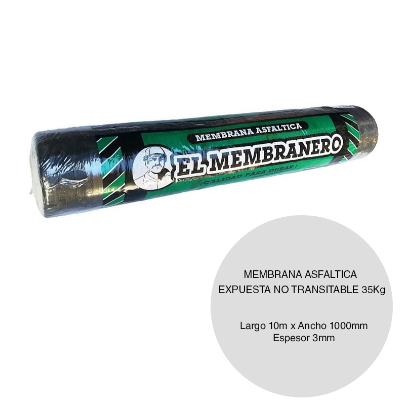 Membrana asfaltica aluminio El Membranero expuesta no transitable 35kg x 3mm x 1000mm x 10m rollo x 10m²