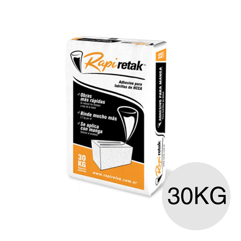 Adhesivo&#x20;cementicio&#x20;manga&#x20;Rapiretak&#x20;ladrillos&#x20;HCCA&#x20;bolsa&#x20;x&#x20;30kg