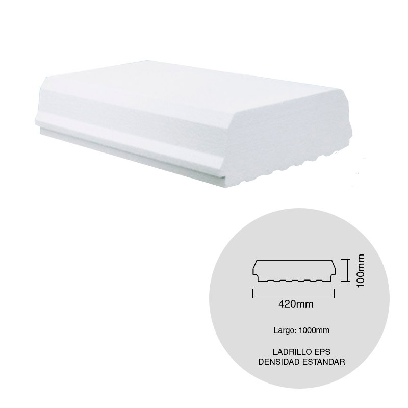 Ladrillo losa viguetas EPS densidad estandar 100mm x 420mm x 1m