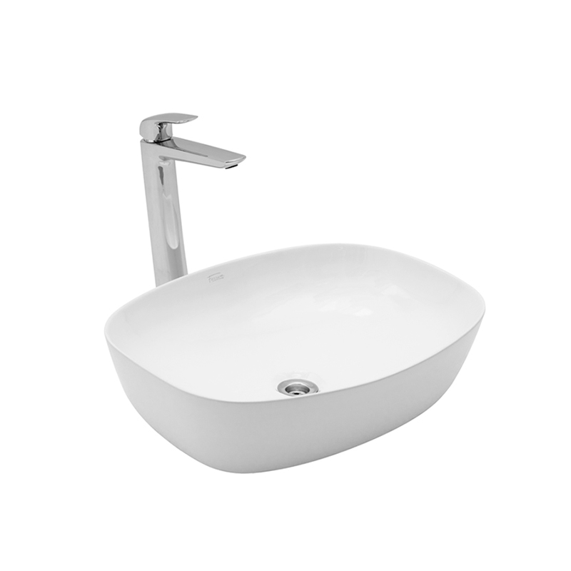 Bacha porcelana Tori cuadra slim de apoyo blanco brillante 135mm x 390mm x 500mm