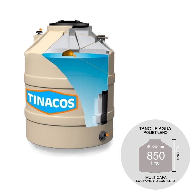 Tanque agua 850l polietileno multicapa arena equipamiento completo ø 1.04m x 1.15m