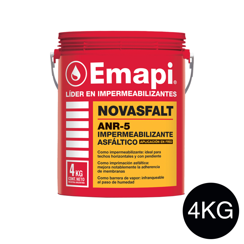 Impermeabilizante asfaltico Novasfalt ANR-5 al agua aplicacion frio balde x 4kg