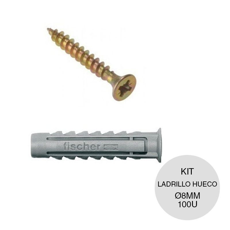 Kit fijaciones ladrillo hueco taco c/tope y tornillo ø 8mm caja x 100u