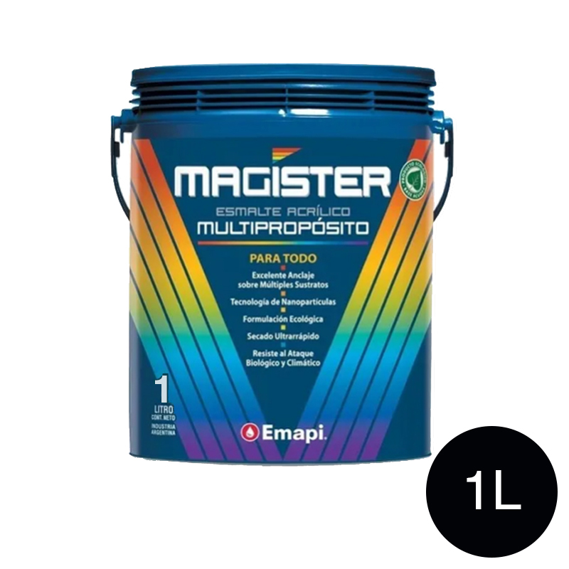 Esmalte acrilico Magister multiproposito semi mate negro balde x 1l