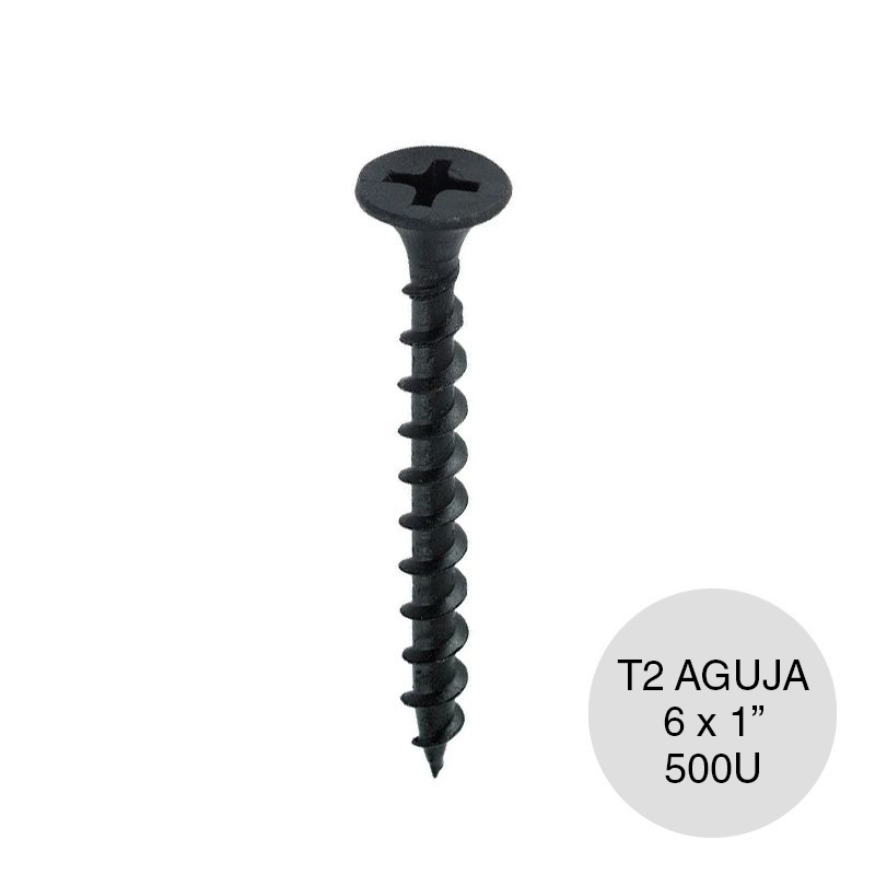 Tornillo autoperforante T2 punta aguja 6 x 1" pack x 500u