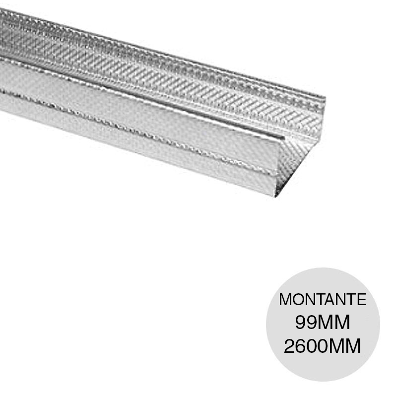 Perfil construccion seco montante 99 / 100 galvanizado moleteado 0.52mm x 99mm x 2600mm
