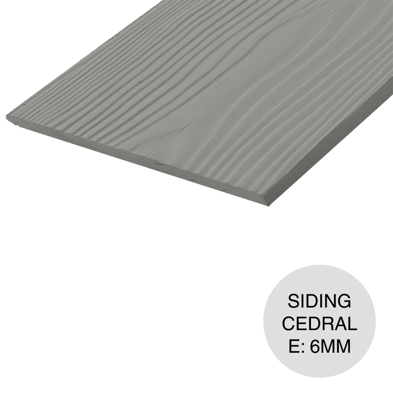 Placa cementicia construccion seco siding cedral texturado simil madera gris exterior 6mm x 200mm x 3.66m