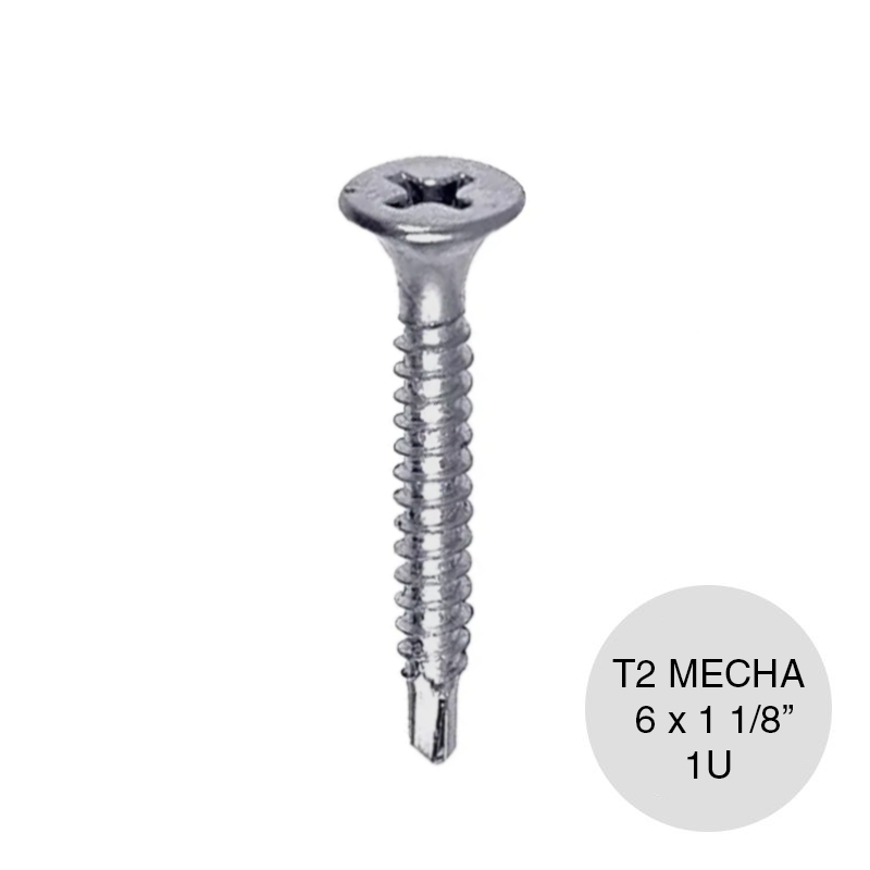 Tornillo autoperforante T2 punta mecha 6 x 1 1/8"