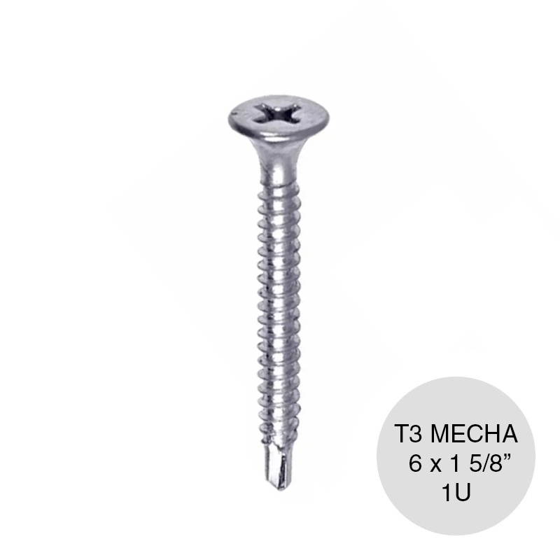 Tornillo autoperforante Tel-Dry T3 punta mecha 6 x 1 5/8"