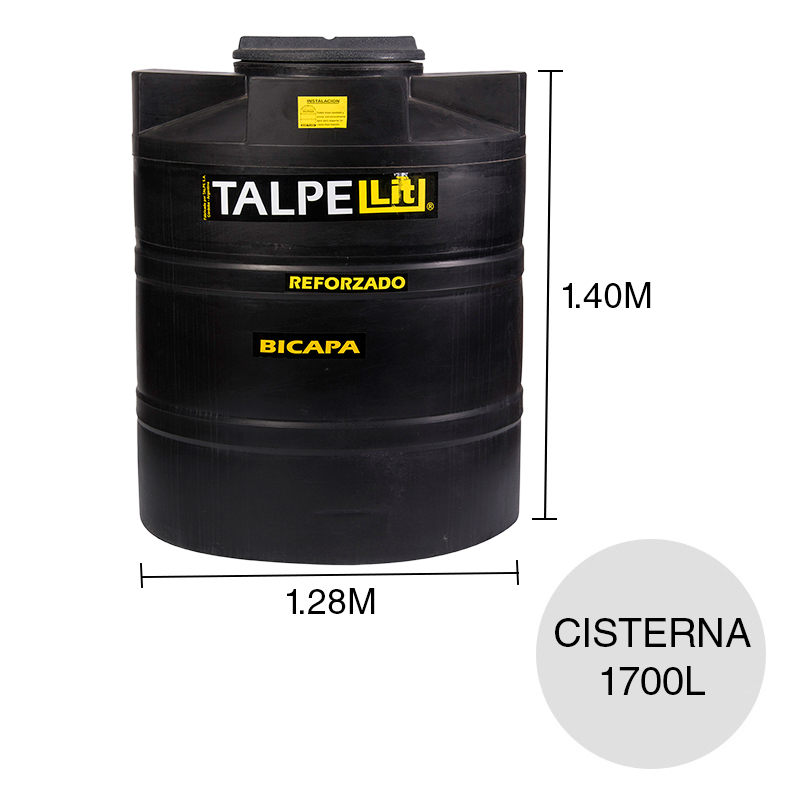 Cisterna agua 1700l polietileno bicapa reforzado negro ø 1.28m x 1.40m