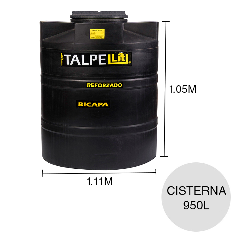 Cisterna agua 950l polietileno bicapa reforzado negro ø 1.11m x 1.05m
