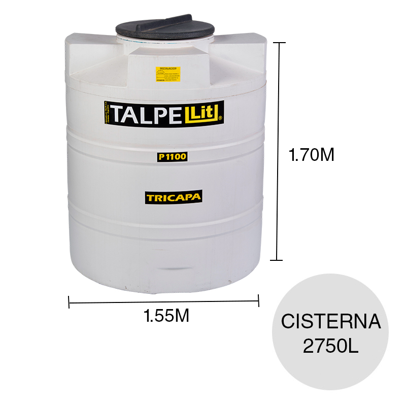 Cisterna agua 2750l polietileno tricapa blanco ø 1.55m x 1.70m