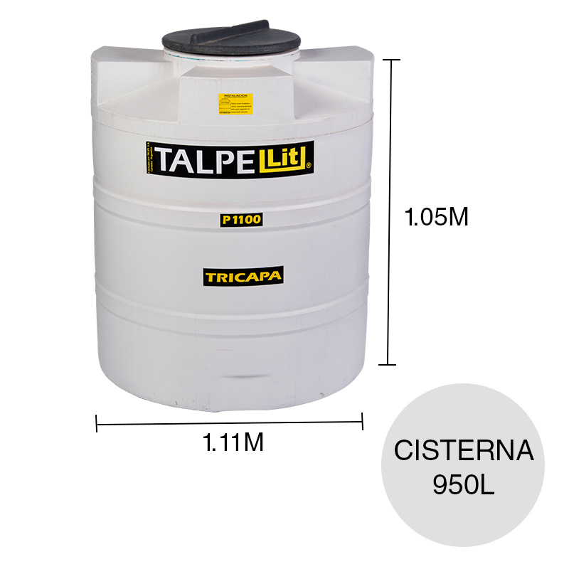Cisterna agua 950l polietileno tricapa blanco ø 1.11m x 1.05m