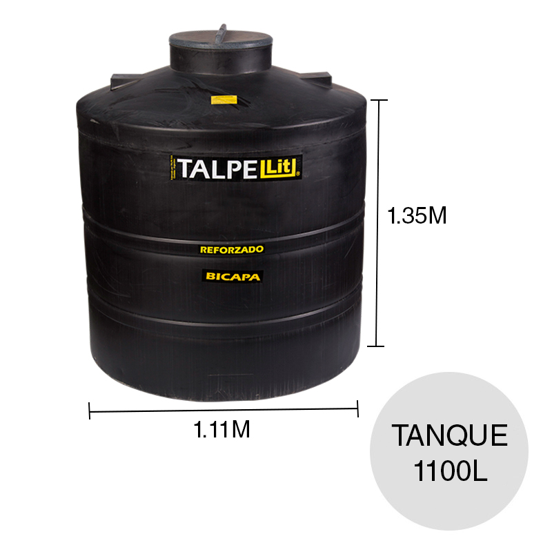 Tanque agua 1100l polietileno bicapa reforzado negro ø 1.11m x 1.35m