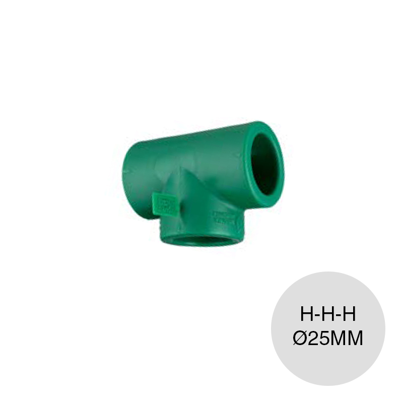 Te 90° hembra-hembra-hembra agua fria caliente polipropileno random Fusion PN25 termofusion ø 25mm