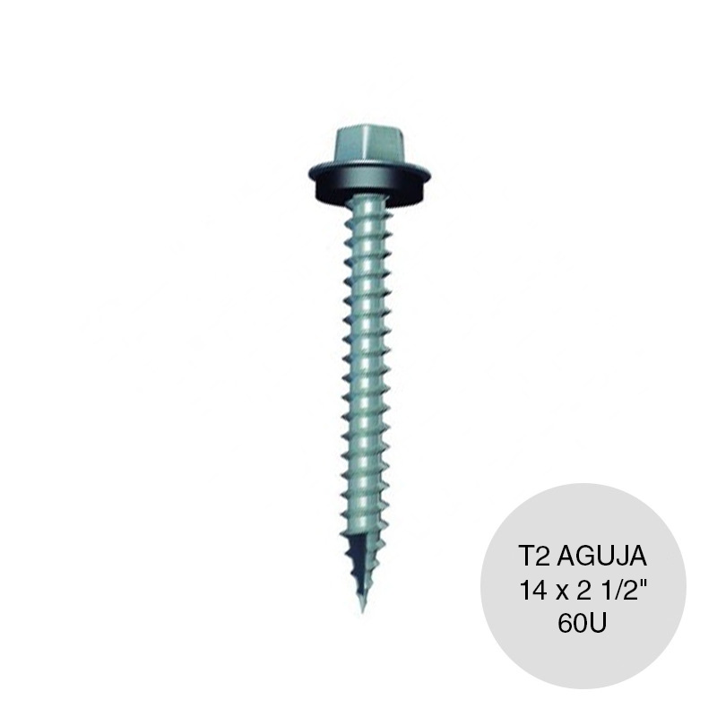 Tornillo autoperforante Tel-Hex Tipo 2 madera punta aguja 14 x 2 1/2" caja x 60u