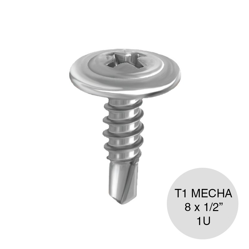 Tornillo autoperforante Tel-Dry T1 punta mecha 8 x 1/2" plateado