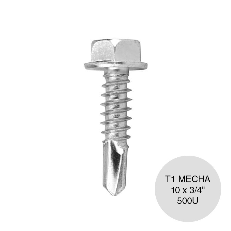 Tornillo autoperforante Tel-Hex Tipo 1 punta mecha hexagonal 10 x 3/4" caja x 500u