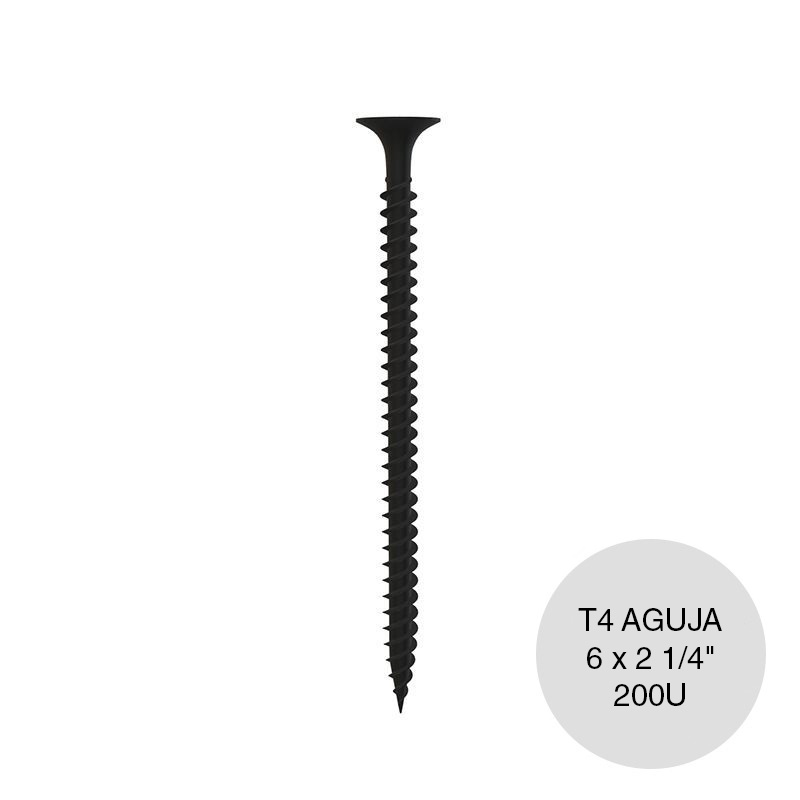 Tornillo autoperforante Tel-Dry T4 punta aguja 6 x 2 1/4" caja x 200u