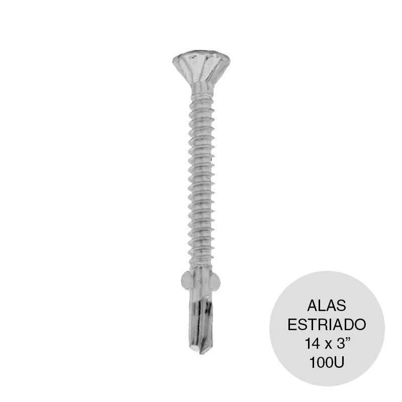 Tornillo autoperforante Tel-Alas estriado 14 x 3" caja x 100u