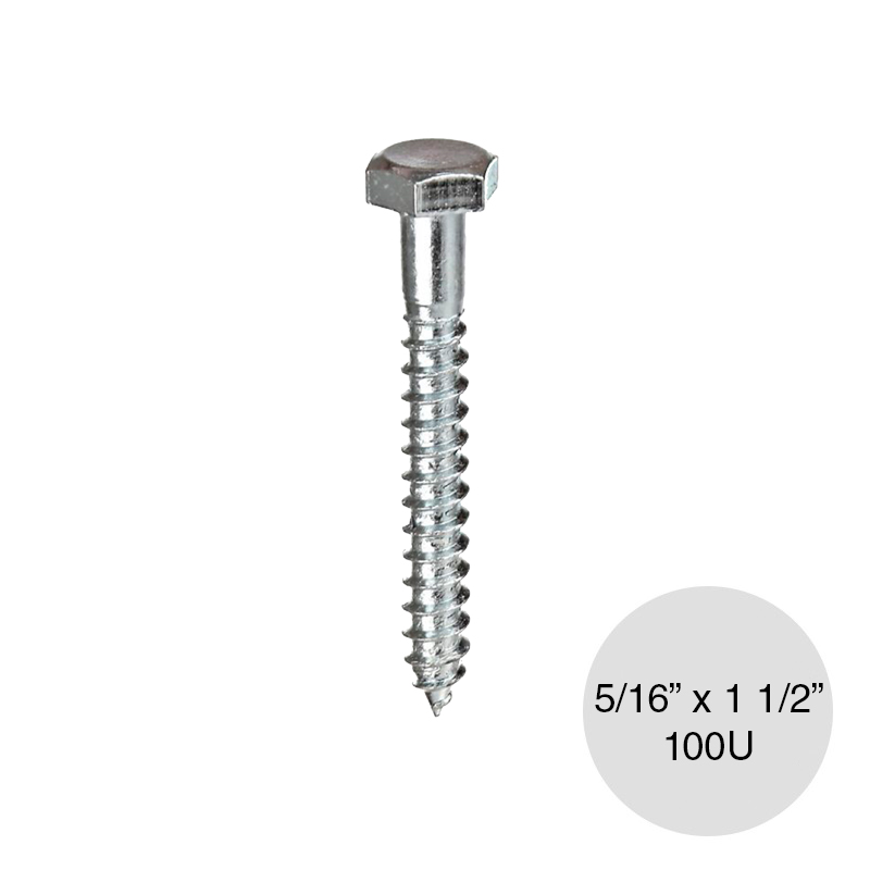 Tornillo Tirafondo Hexagonal 5/16" x 1 1/2" caja x 100u