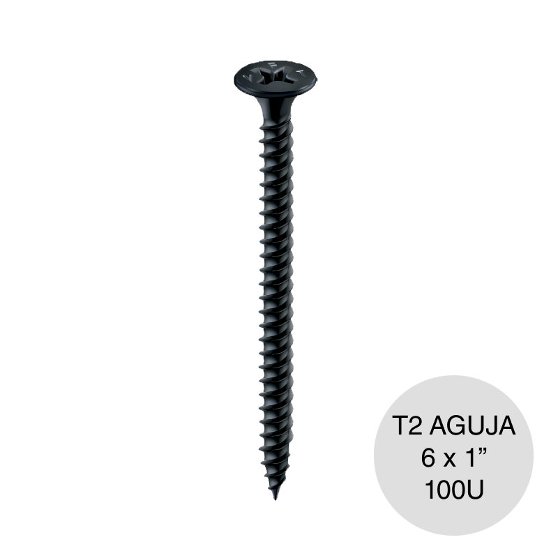 Tornillo autoperforante Tel-Dry T2 punta aguja 6 x 1" caja x 100u