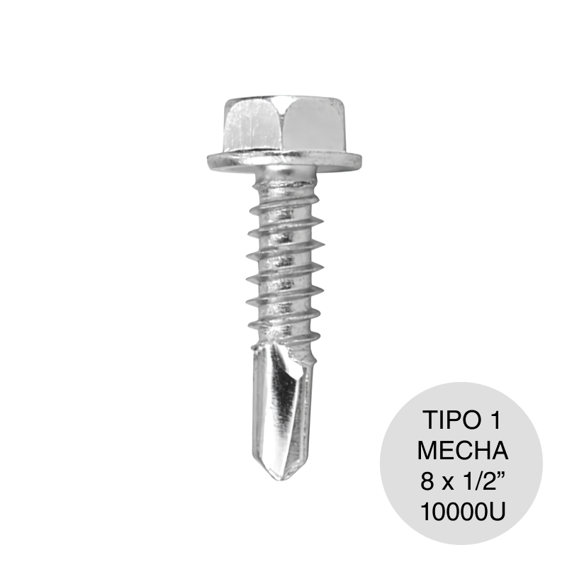 Tornillo autoperforante Tel-Hex Tipo 1 c/arandela punta mecha hexagonal 8 x 1/2" caja x 10000u
