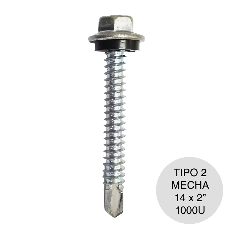 Tornillo autoperforante Tel-Hex Tipo 2 c/arandela punta mecha hexagonal 14 x 2" caja x 1000u