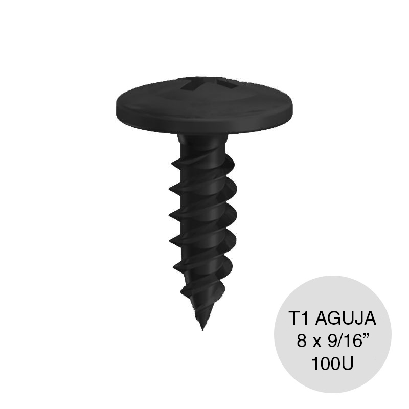 Tornillo autoperforante Tel-Dry T1 punta aguja 8 x 9/16" negro caja x 100u