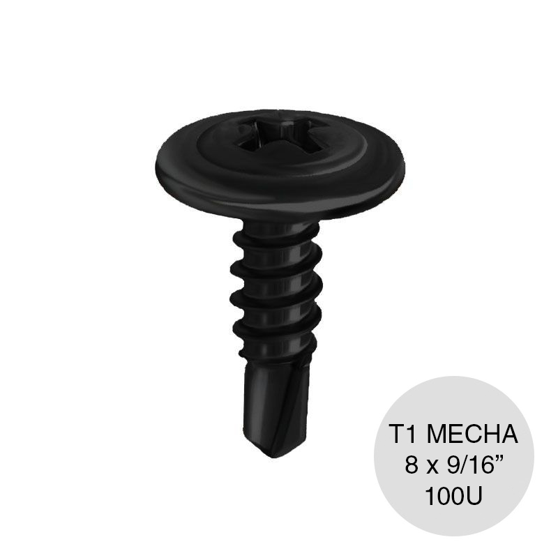 Tornillo autoperforante Tel-Dry T1 punta mecha 8 x 9/16" negro caja x 100u