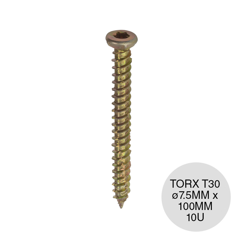 Tornillo p/hormigon torx T30 ø 7.5mm x 100mm bolsa x 10u