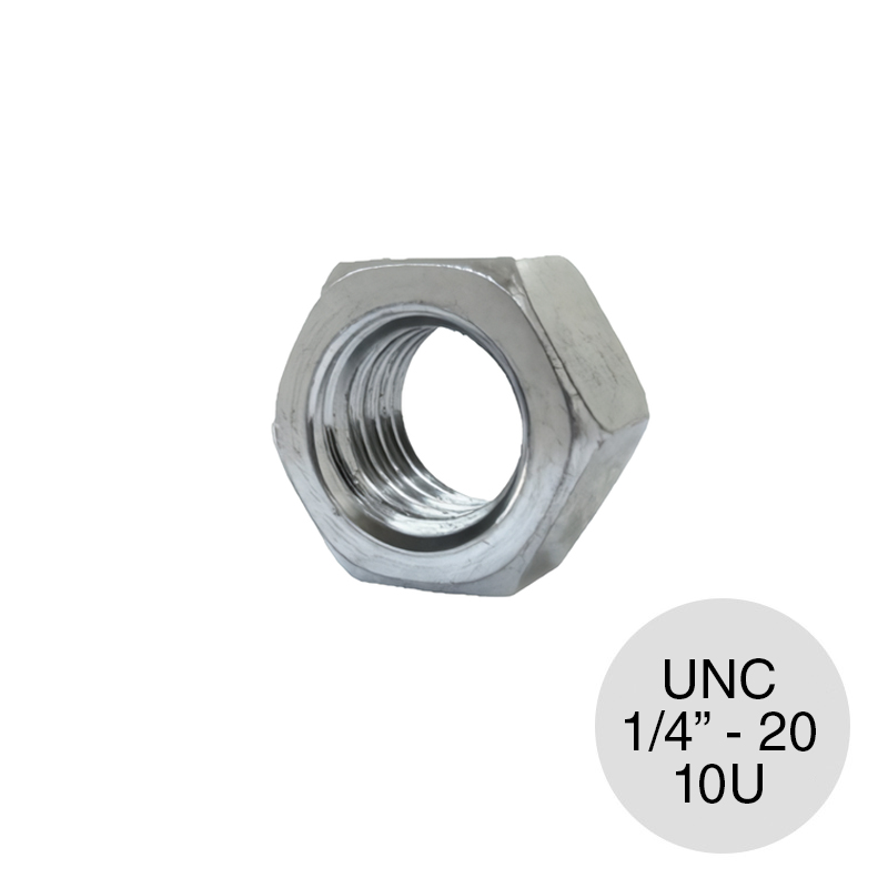Tuerca hexagonal UNC Paso 20 acero zincado 1/4" blister x 10u