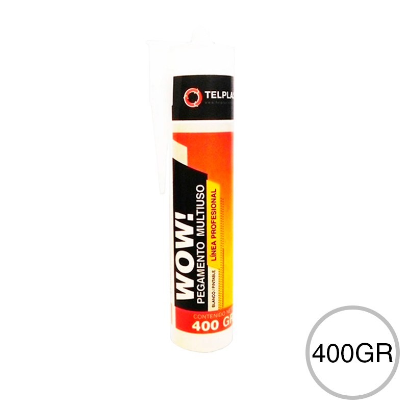 Pegamento acrilico Wow! multiuso exterior interior blanco cartucho x 400gr