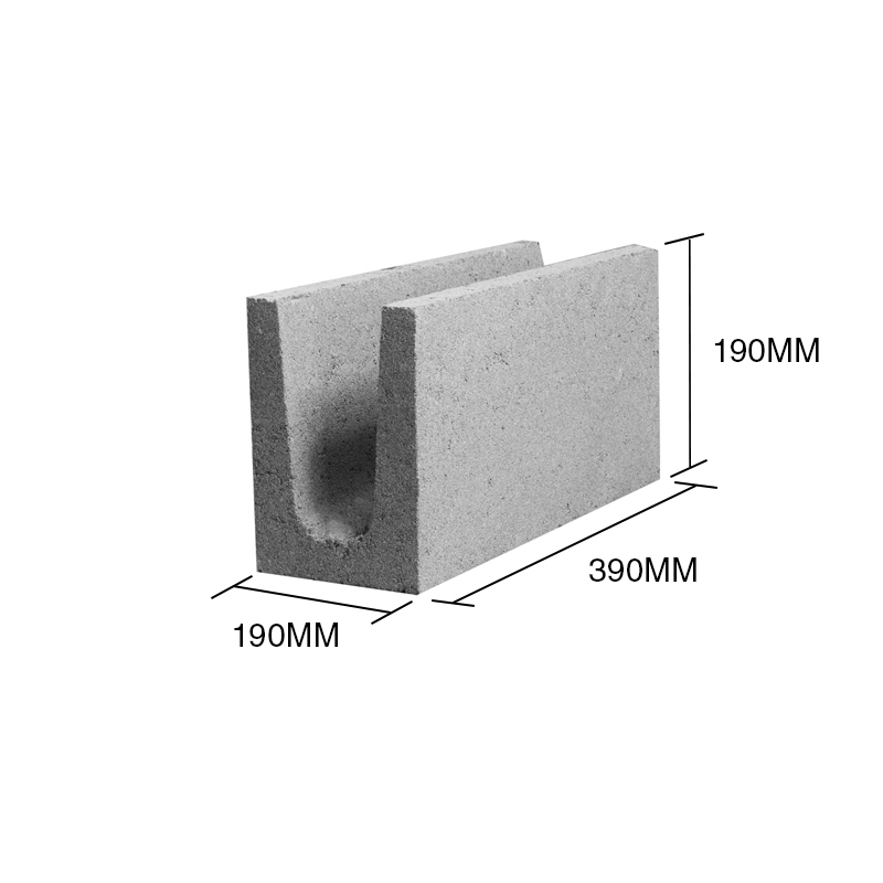 Bloque T20 U encadenado/dintel hormigon 190mm x 190mm x 390mm