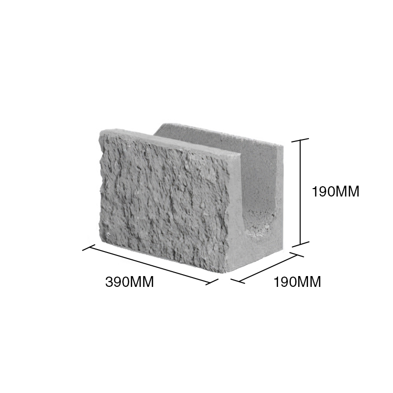 Bloque T20 U encadenado/dintel hormigon simil piedra 190mm x 190mm x 390mm